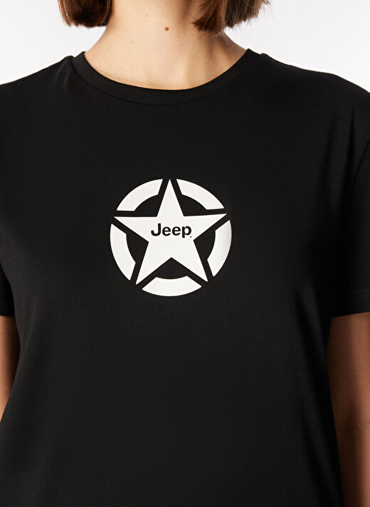 Jeep Siyah Kadın Bisiklet Yaka Basic Baskılı T-Shirt J4SL-TST7030 4