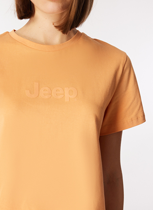 Jeep Açık Turuncu Kadın Bisiklet Yaka Basic Baskılı T-Shirt J4SL-TST7029 4