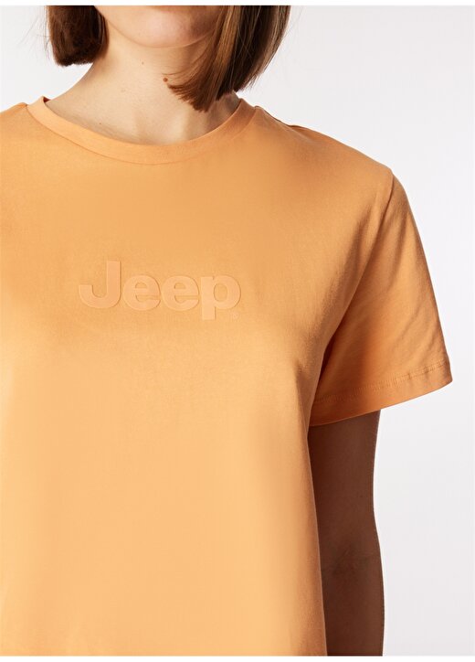 Jeep Açık Turuncu Kadın Bisiklet Yaka Basic Baskılı T-Shirt J4SL-TST7029 4