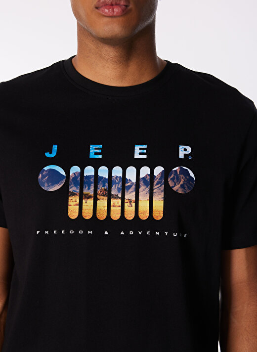 Jeep Siyah Erkek Bisiklet Yaka Relaxed Baskılı T-Shirt J4SM-TST7257  4