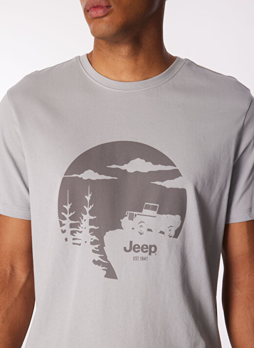 Jeep Gri Erkek Bisiklet Yaka Relaxed Baskılı T-Shirt J4SM-TST7235  4