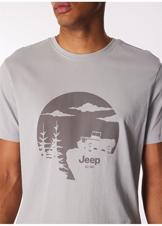 Jeep Gri Erkek Bisiklet Yaka Relaxed Baskılı T-Shirt J4SM-TST7235 4