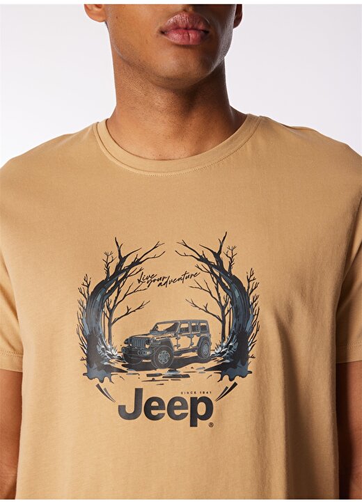 Jeep Deve Tüyü Erkek Bisiklet Yaka Relaxed Baskılı T-Shirt J4SM-TST7258 4