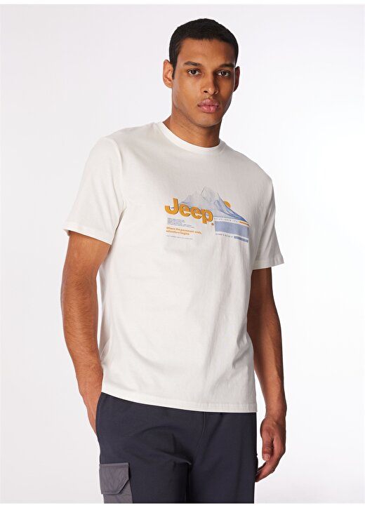 Jeep Kırık Beyaz Erkek Bisiklet Yaka Relaxed Baskılı T-Shirt J4SM-TST7240 1