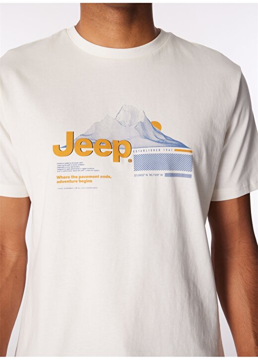 Jeep Kırık Beyaz Erkek Bisiklet Yaka Relaxed Baskılı T-Shirt J4SM-TST7240 4