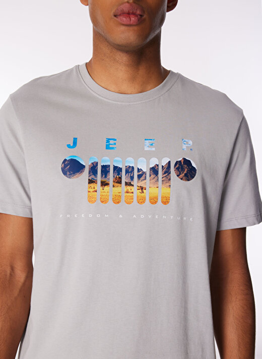 Jeep Bisiklet Yaka Baskılı Gri Erkek T-Shirt J4SM-TST7257 4