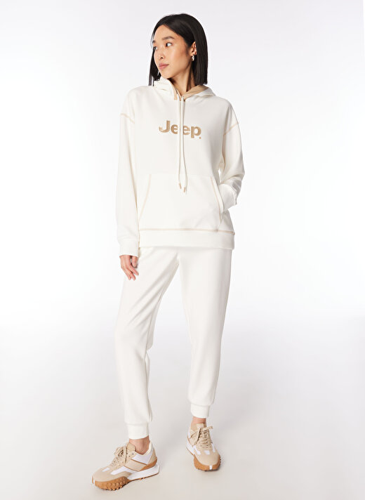 Jeep Kırık Beyaz Kadın Kapüşonlu Loose Fit Baskılı Sweatshirt J4SL-SWT7022 3