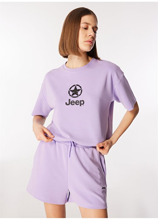 Jeep Lila Kadın Bisiklet Yaka Loose Fit Baskılı T-Shirt J4SL-TST7027 1