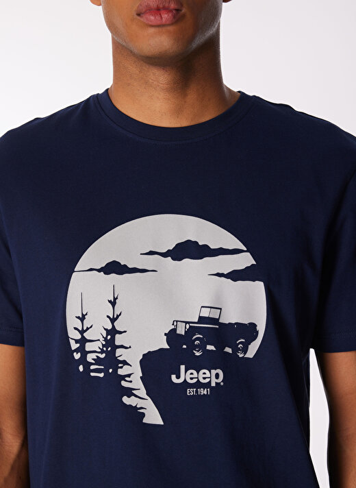 Jeep Lacivert Erkek Bisiklet Yaka Relaxed Baskılı T-Shirt J4SM-TST7235  4