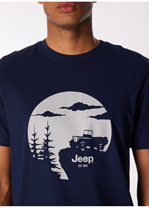 Jeep Lacivert Erkek Bisiklet Yaka Relaxed Baskılı T-Shirt J4SM-TST7235 4