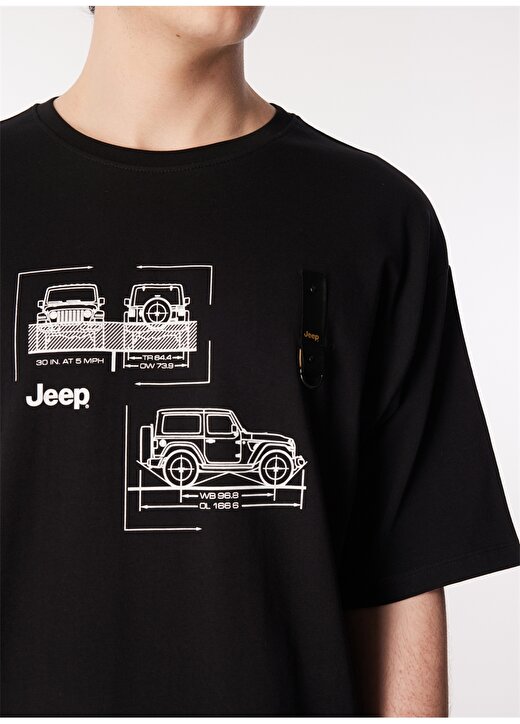 Jeep Siyah Erkek Bisiklet Yaka Loose Fit Baskılı T-Shirt J4SM-TST7244 4