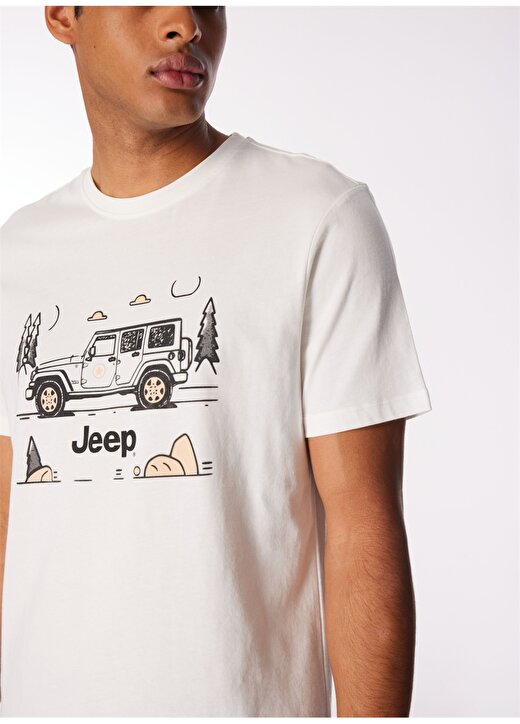 Jeep Kırık Beyaz Erkek Bisiklet Yaka Relaxed Baskılı T-Shirt J4SM-TST7237 4