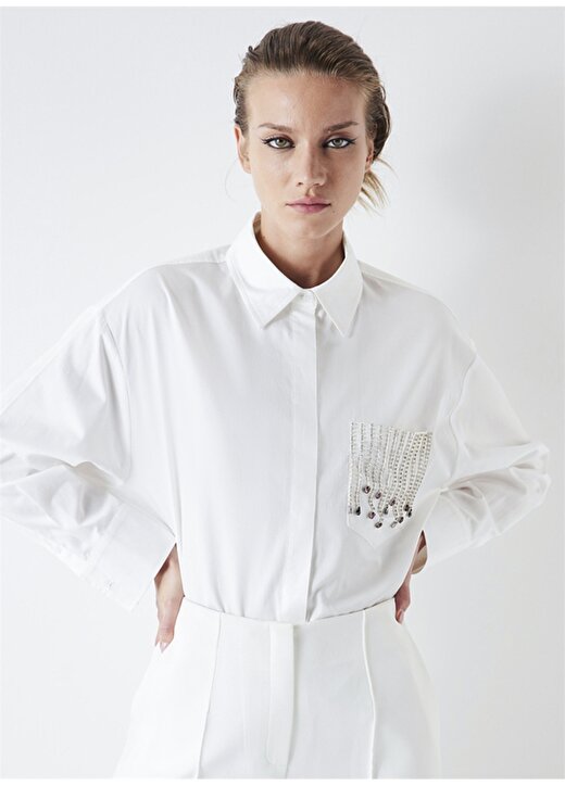 İpekyol Oversized Gömlek Yaka Kırık Beyaz Kadın Gömlek IW6230025171096 4