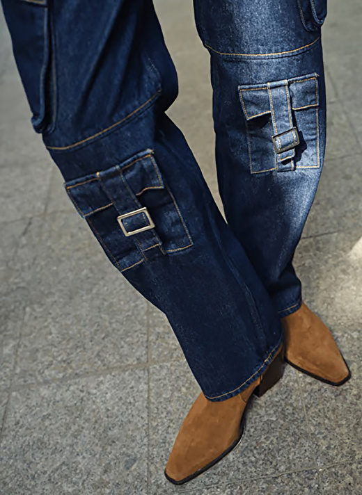 Denim Trip Lacivert Kadın Cargo Fit Normal Bel Rahat Desenli Denim Pantolon DT10434 LAURA 3