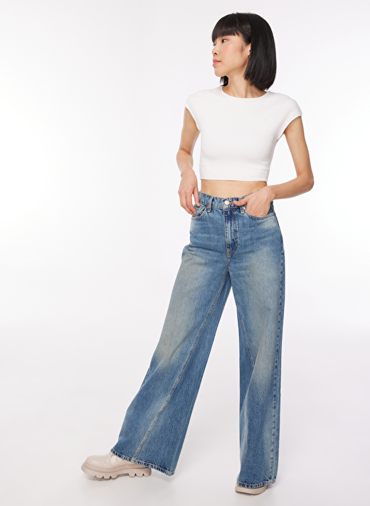 Denim Trip DT10441 AIDAN Super Wide Leg Fit No Mavi Kadın Normal Bel Standart Desenli Denim Pantolon 1