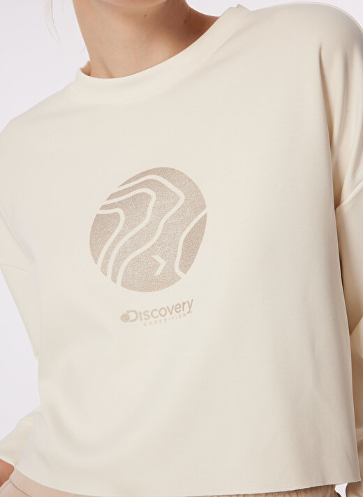 Discovery Expedition Ekru Kadın Oversize Baskılı Sweatshirt D4SL-SWT3032  4