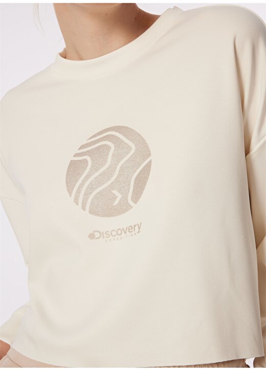 Discovery Expedition Ekru Kadın Oversize Baskılı Sweatshirt D4SL-SWT3032 4