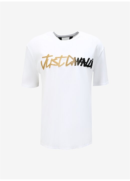 Just Cavalli Bisiklet Yaka Açık Beyaz Erkek T-Shirt 75OAH6R2 1