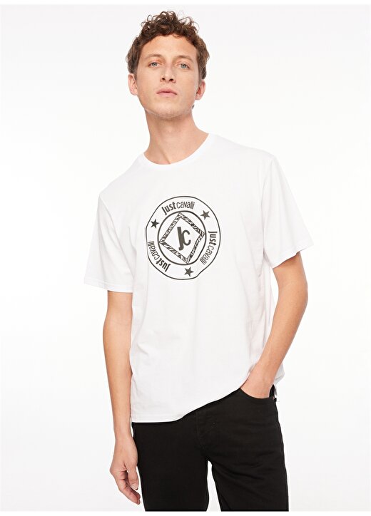 Just Cavalli Bisiklet Yaka Beyaz Erkek T-Shirt 75OAHT07 1