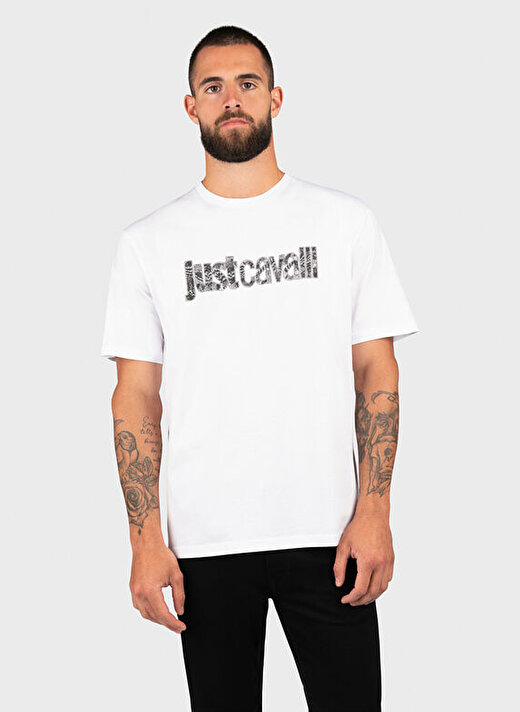 Just Cavalli Bisiklet Yaka Beyaz Erkek T-Shirt 75OAHG05 1