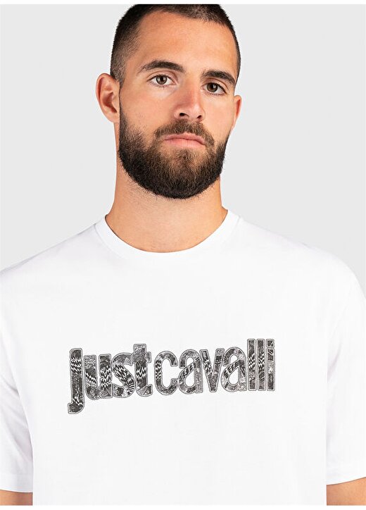 Just Cavalli Bisiklet Yaka Beyaz Erkek T-Shirt 75OAHG05 2