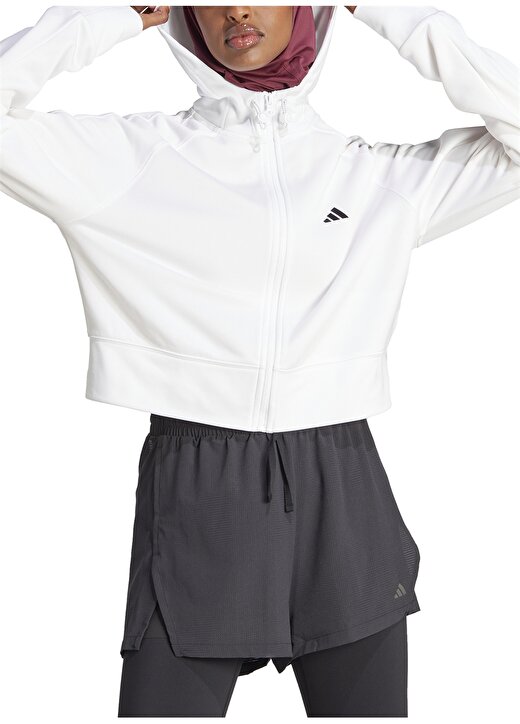 Adidas Siyah - Beyaz Kadın Kapüşon Yaka Zip Ceket IM2688-W GG FULL ZIP HOODY 3