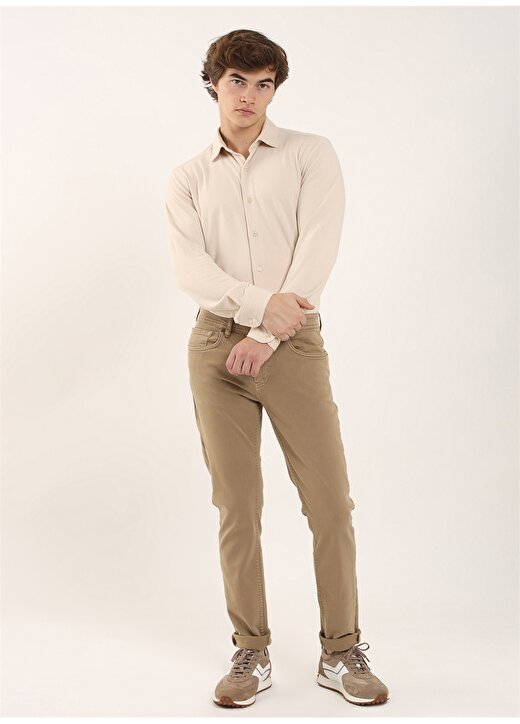 Dufy Standart Bel Normal Paça Slim Fit Toprak Erkek Pantolon DU1234163003 4