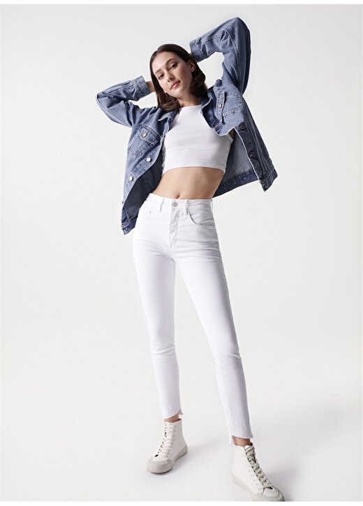 Salsa Jeans 21000843 Beyaz Kadın Yüksek Bel Cropped Fit Denim Pantolon 1