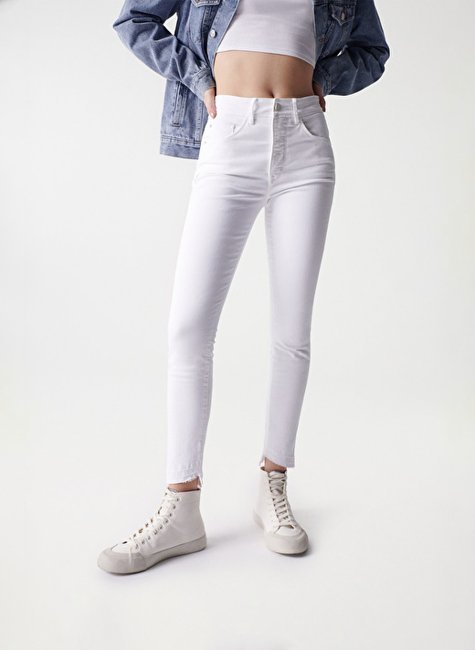 Salsa Jeans 21000843 Beyaz Kadın Yüksek Bel Cropped Fit Denim Pantolon 2