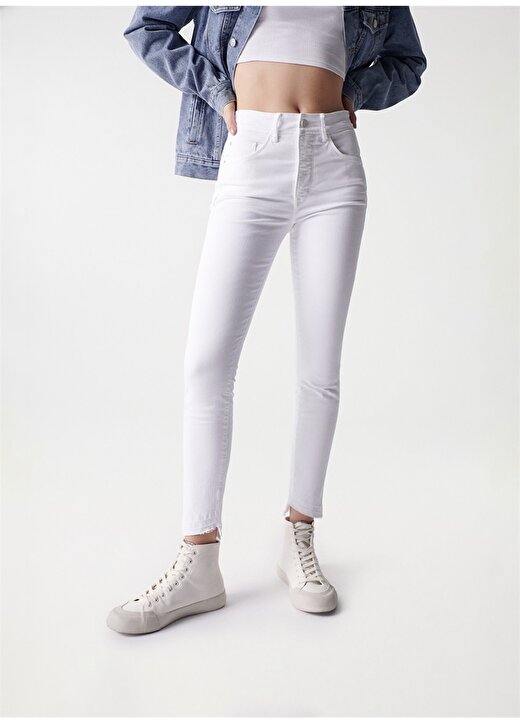 Salsa Jeans 21000843 Beyaz Kadın Yüksek Bel Cropped Fit Denim Pantolon 2
