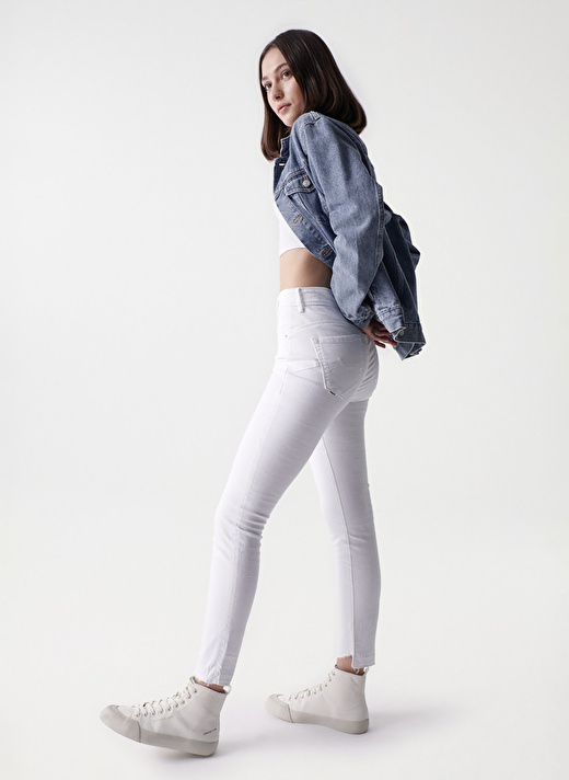 Salsa Jeans 21000843 Beyaz Kadın Yüksek Bel Cropped Fit Denim Pantolon 3