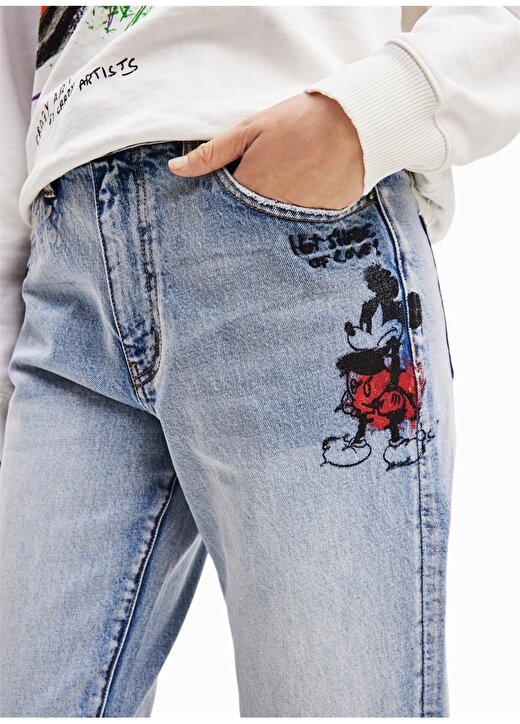 Desigual Mickey Mouse Baskılı Açık İndigo Kadın Denim Pantolon 23WWDD86 2
