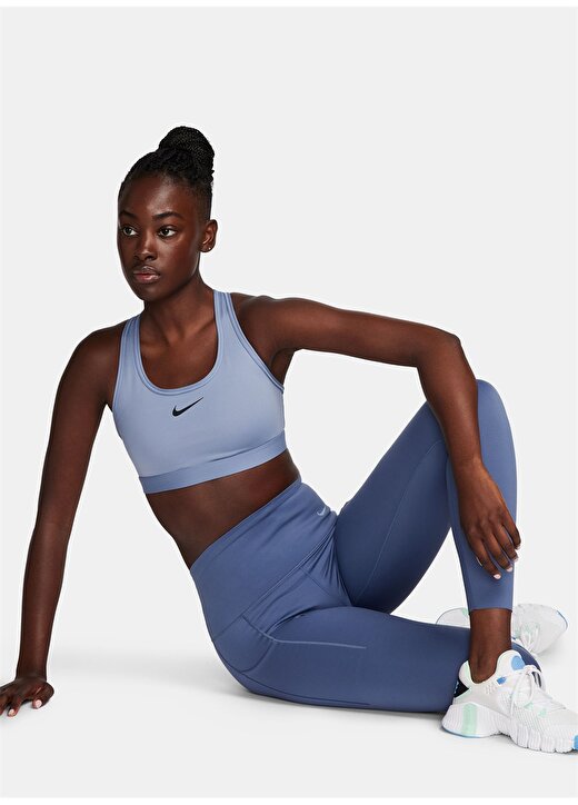 Nike Mavi Kadın Sporcu Sütyeni DX6821-493-W NK SWSH MED SPT BRA 1