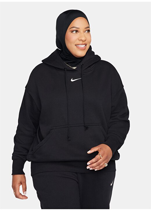 Nike Siyah Kadın Kapüşon Yaka Sweatshirt DQ5860-010-W NSW PHNX FLC OS PO HOO 1