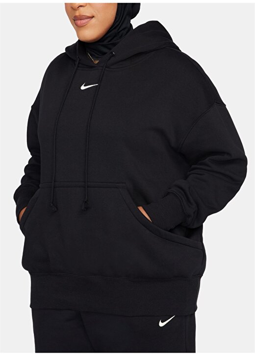 Nike Siyah Kadın Kapüşon Yaka Sweatshirt DQ5860-010-W NSW PHNX FLC OS PO HOO 3
