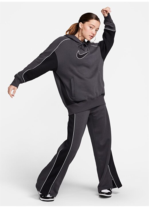 Nike Siyah - Antrasit Kadın Kapüşon Yaka Sweatshirt FV5311-060-W NSW FLC OS PO HDY SW 1