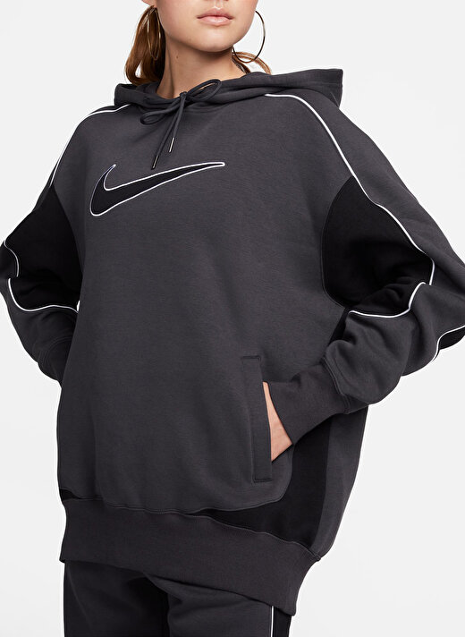 Nike Siyah - Antrasit Kadın Kapüşon Yaka Sweatshirt FV5311-060-W NSW FLC OS PO HDY SW  2