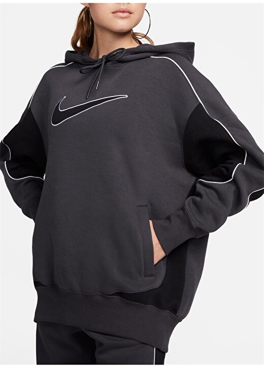 Nike Siyah - Antrasit Kadın Kapüşon Yaka Sweatshirt FV5311-060-W NSW FLC OS PO HDY SW 2