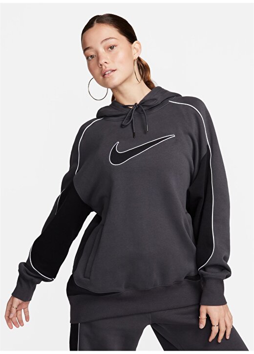 Nike Siyah - Antrasit Kadın Kapüşon Yaka Sweatshirt FV5311-060-W NSW FLC OS PO HDY SW 3