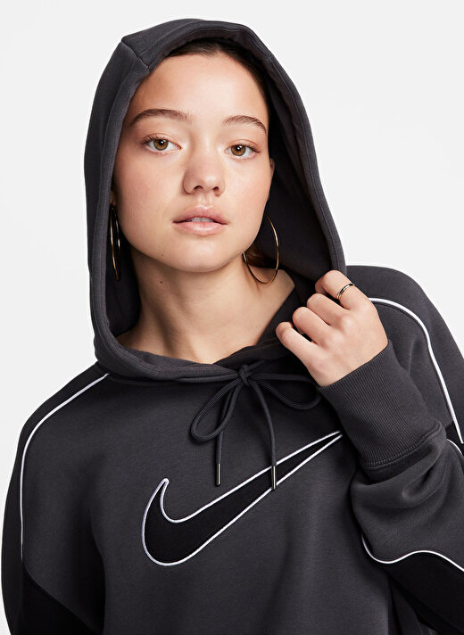 Nike Siyah - Antrasit Kadın Kapüşon Yaka Sweatshirt FV5311-060-W NSW FLC OS PO HDY SW  4