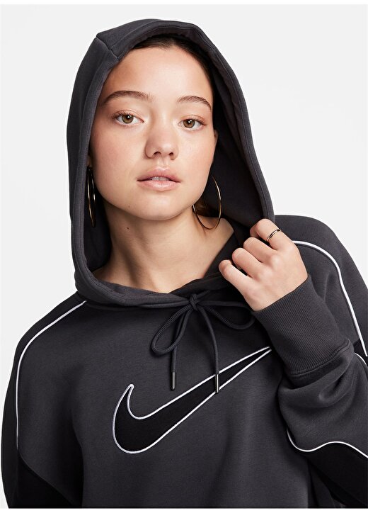 Nike Siyah - Antrasit Kadın Kapüşon Yaka Sweatshirt FV5311-060-W NSW FLC OS PO HDY SW 4