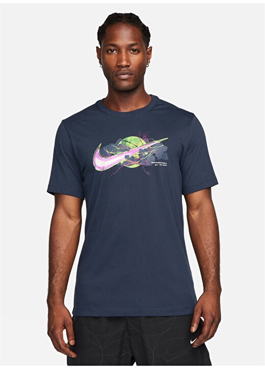 Nike Lacivert Erkek Bisiklet Yaka Baskılı T-Shirt FN0817-451-M NK TEE JDI SWOOSH P2 2