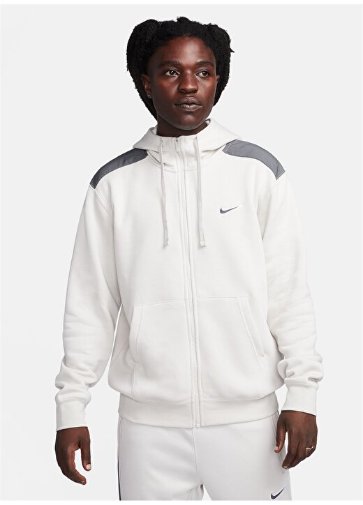 Nike Kırık Beyaz Erkek Kapüşon Yaka Zip Ceket FQ8819-072-M NSW SP FLC FZ HOODIE B 2