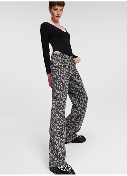 Karl Lagerfeld Jeans Normal Bel Normal Gri Melanj Kadın Pantolon 236J1114 2