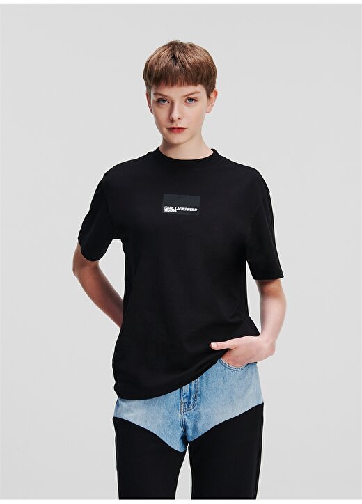Karl Lagerfeld Jeans Bisiklet Yaka Düz Siyah Kadın T-Shirt 236J1700 1