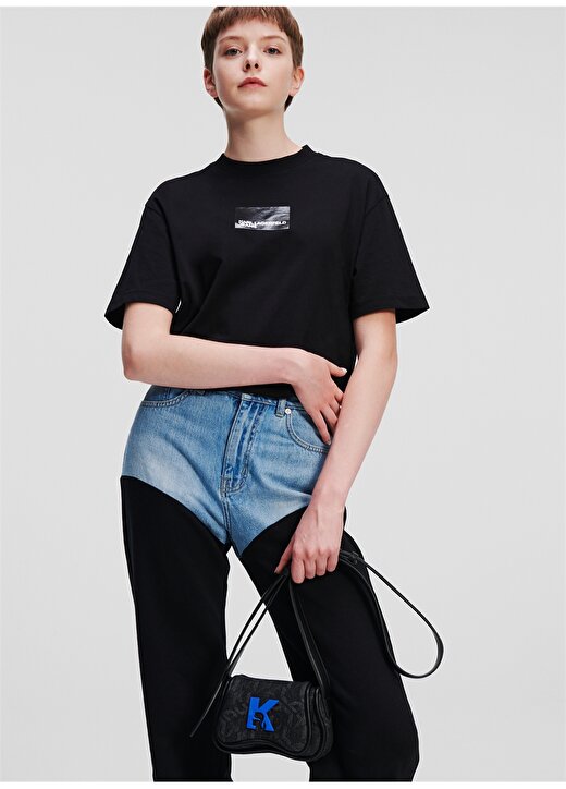 Karl Lagerfeld Jeans Bisiklet Yaka Düz Siyah Kadın T-Shirt 236J1700 2