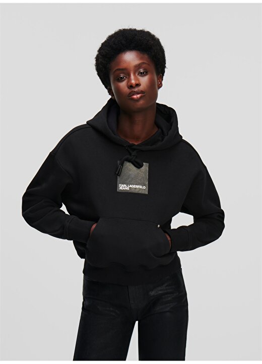 Karl Lagerfeld Jeans Kapüşon Yaka Düz Siyah Kadın Sweatshırt 236J1801 1