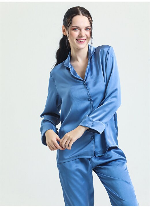Magic Form V Yaka Mavi Kadın Pijama Takımı 19718 1