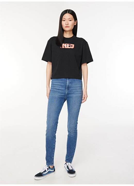 Karl Lagerfeld Jeans Bisiklet Yaka Baskılı Siyah Kadın T-Shirt 236J1702 2