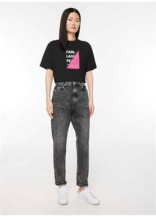Karl Lagerfeld Jeans Bisiklet Yaka Baskılı Siyah Kadın T-Shirt 236J1710 1